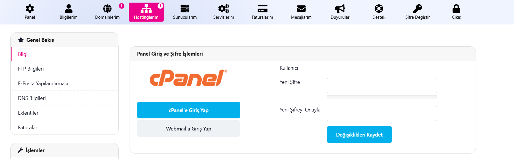 cPanel’e Giriş Yapın.